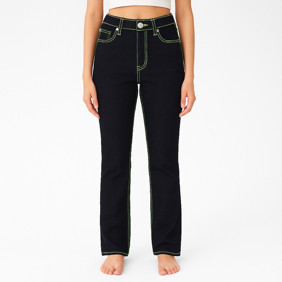 PacSun Denim - PacSun Black Neon Lime Green Stitching High Rise Mom Denim Jeans Women’s Size 26
